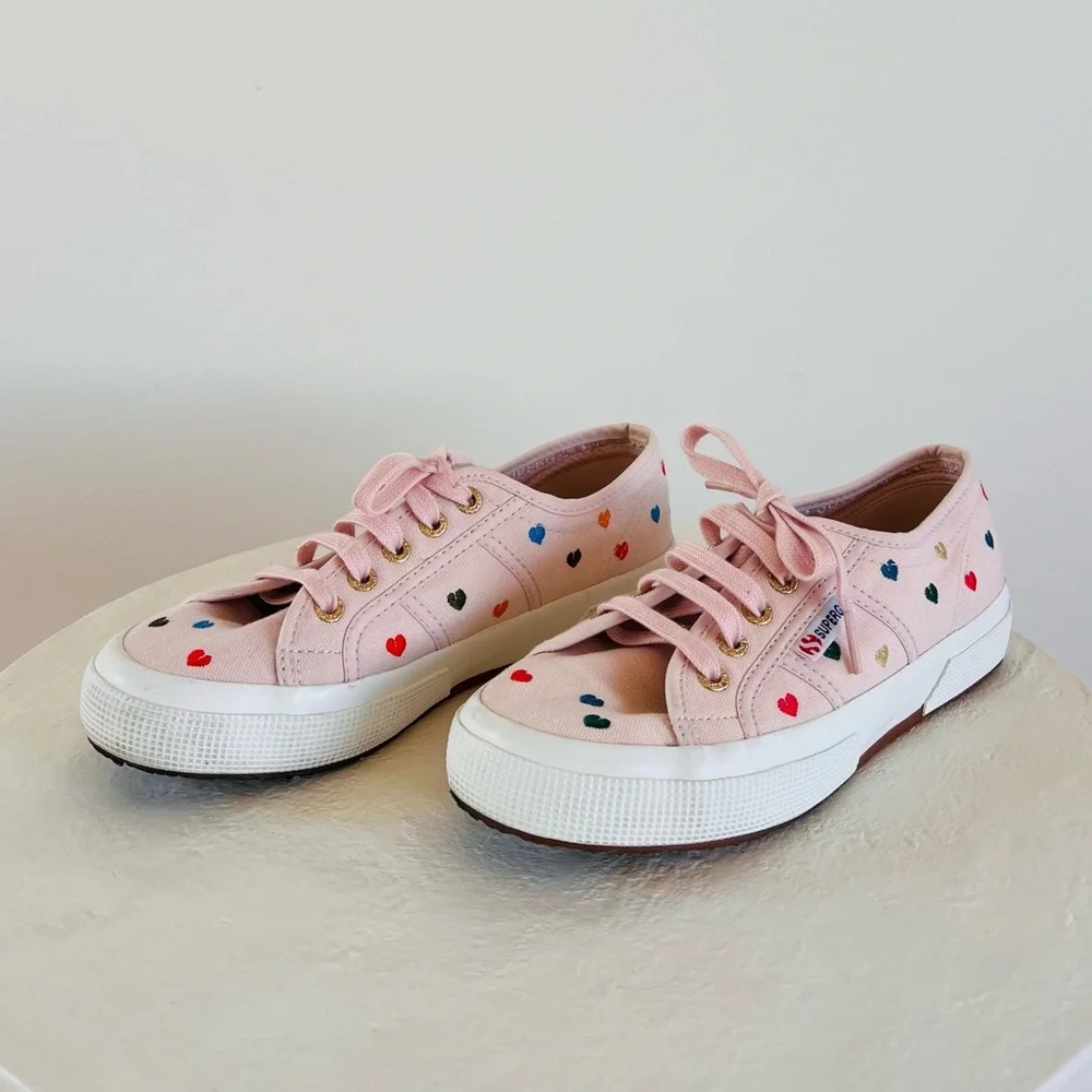 SUPERGA UNISEX LITTLE HEARTS PINK EMBROIDERY LOW TOP SNEAKERS FESTIVAL‎ LOVE